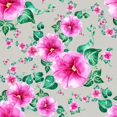 Tuinposter watercolor seamless pattern bright flowers bindweed © Irina Chekmareva