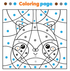 Fox coloring page. Color by dots, printable activity. Worksheet for toddlers and pre school age. Children educational game