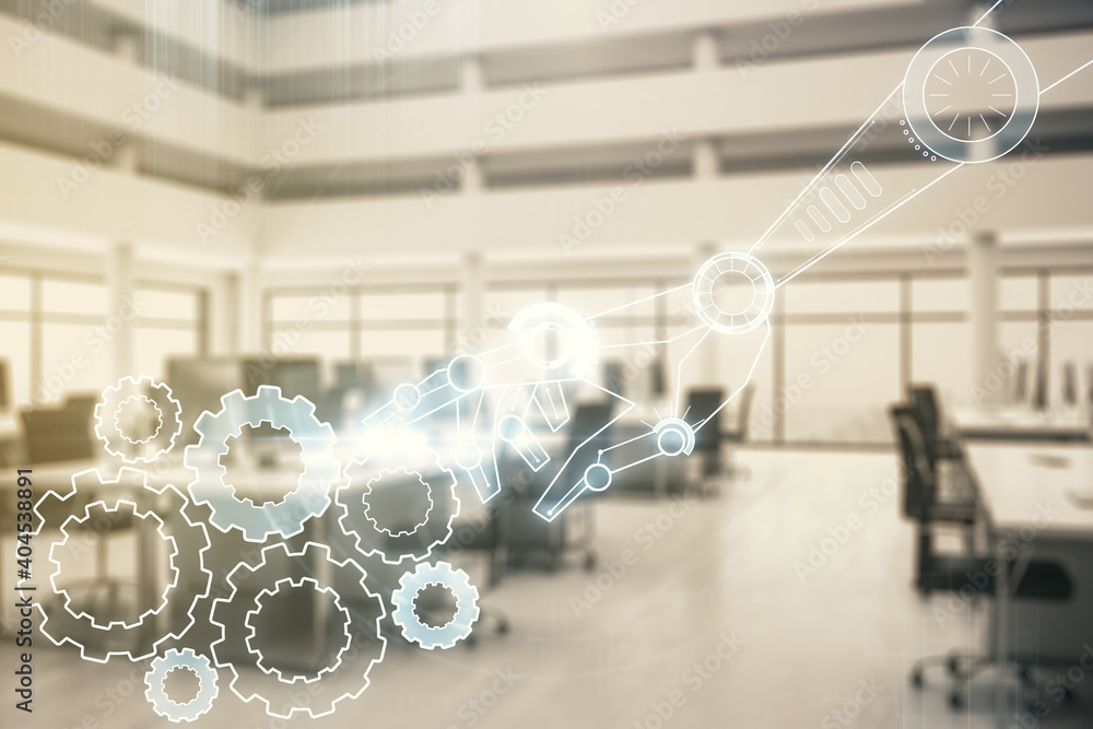 Aufkleber abstract virtual robotics technology hologram on a modern furnished office background. robot develop