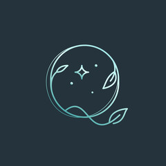 Q letter logo with graceful with moon, stars and leaves decoration.