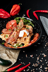 Healthy breakfast with avocado and poached egg toast