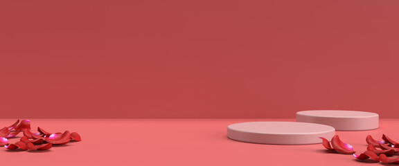 3D Abstract minimal mock up scene. geometry podium shape for show cosmetic product display. stage pedestal or platform. pink pastel background for Valentine's Day