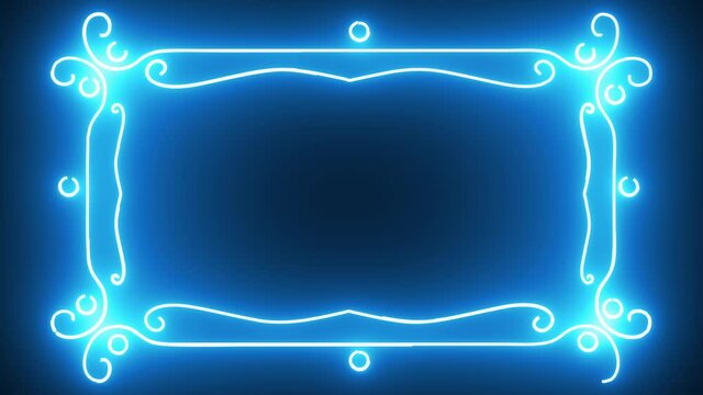 Animation of a neon decorative frame. Abstract spectrum of light with glowing neon line. Floral, floral ornament on a black background. laser show. motion design. presentation, blank, form