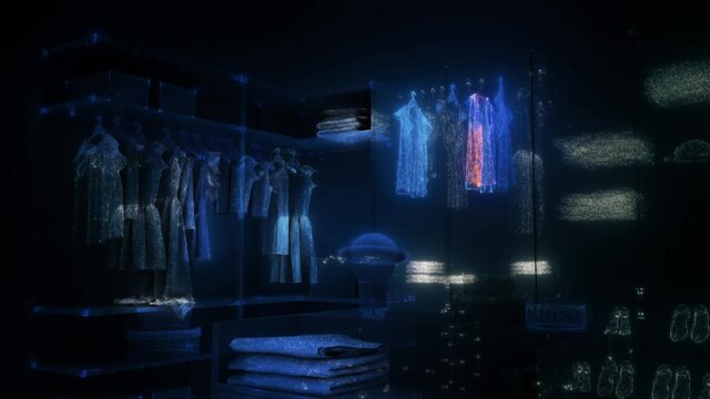 Digital Wardrobe scanning Hud Hologram 4k. High quality 4k footage