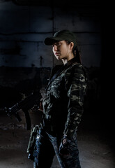 Fototapeta premium A man with a weapon. Character from the comic book The Punisher. Dangerous person. soldier with military training