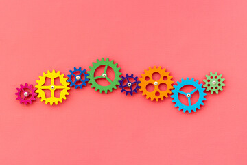 Top view of colorful gears. Corporate work and modern business process concept