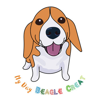 Illustration of cute beagle dog with funny pose on white background.