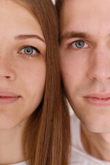 portrait of a guy and a girl together in love. blue eyes.
