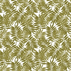 Vector illustration of green tropic leaves. Background White .For suitable for fabric,wallpaper, notebooks, planners, brochures, books, catalogs, poster, background,   cover, banner, textile and etc. 