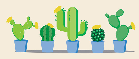 Cactus plant collection isolated, flat vector stock illustration with set of thorny mexican plants for design