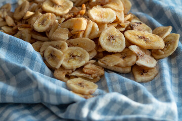 close up of dried banana on a towel
