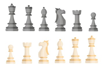 Chess cartoon icons collection Black and white Vector illustration