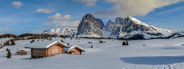 Dolomiten im Winter Berge Panorama - obrazy, fototapety, plakaty