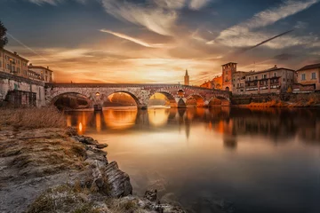 Deurstickers Ponte Vecchio Verona - Ponte di Pietra