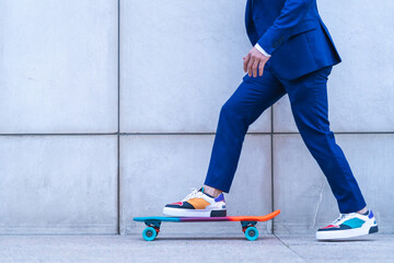 Close up of Businessman Skating Outdoors.