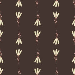 Abstract botanic seamless pattern with flower silhouette ornament. Brown background.