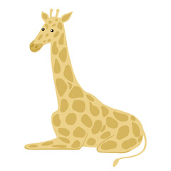 Obraz premium Giraffe sits isolated on white background. Cute character from safari in pattern spots.