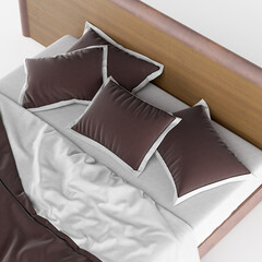 Pillows on a cover bed,top view, 3d illustration