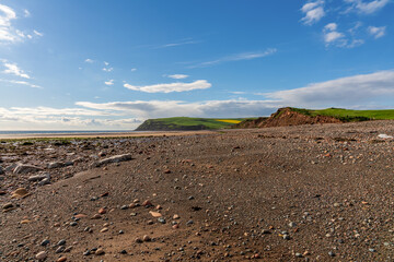 The beach and cliffs in St Bees near Whitehaven, Cumbria, England, UK