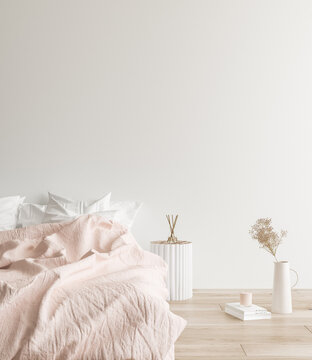Minimalist modern bedroom interior background, Scandinavian style, 3D render
