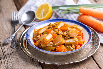Turkish Food Leek with Olive Oil -Zeytinyagli Pirasa.