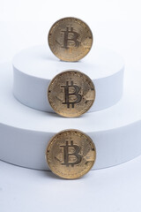 Bitcoin cryptocurrency with isolated on white background, selected focus. 