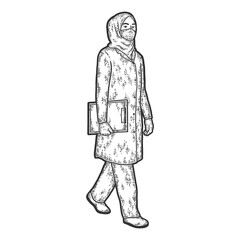 Fototapeta na wymiar Muslim woman, doctor. Medical Officer. Engraving vector illustration.