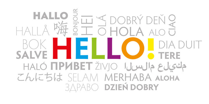 Hello in different languages - colorful letters