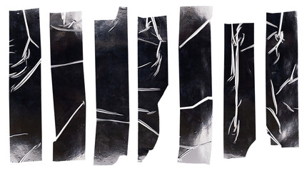 Aluminum tape, set of torn adhesive metal tape with a crumpled texture and light reflection,...