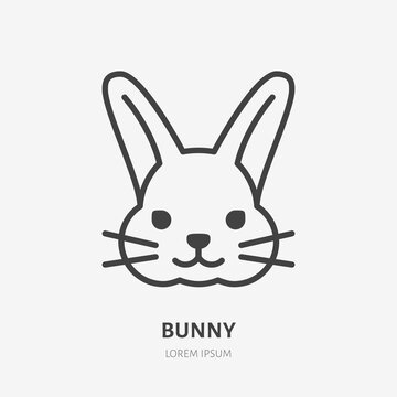 Bunny line icon. Vector outline illustration of easter rabbit. Black color thin linear sign for little happy holiday hare