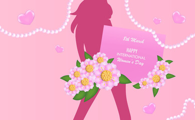 International women's day background with paper cut flower of 8 and a two confident girls of Vector