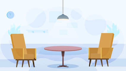 Talking Discussing office room. Conference and meeting room flat design concept. Sitting Office Desk background. Place for consultation. Vector illustration