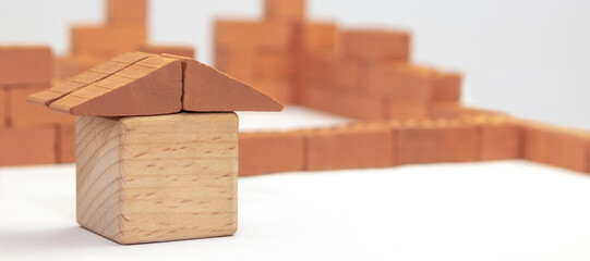 building house - bricks and project for construction industry concept 