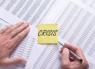Business crisis. Inscription about financial problem and economical decline