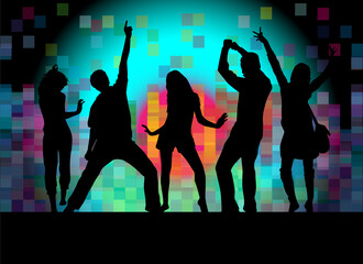 Dancing people silhouettes. Abstract background.	