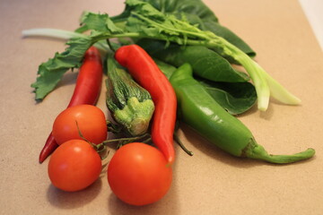 view of mix vegetables on cutting board in kitchen