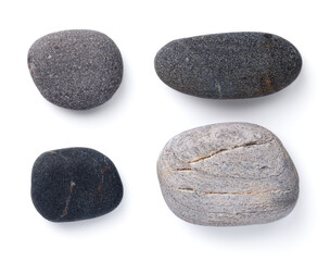 Set Of Various Grey Pebble Stones Isolated