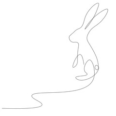 Easter bunny silhouette line drawing, vector illustration