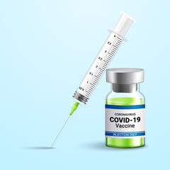 corona virus vaccination with vaccine bottle and syringe injection tool