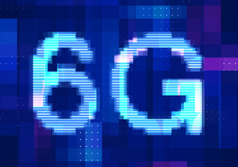6G Network Internet Mobile icon technology blue background. Abstract digital machine learning with digital future design concept.