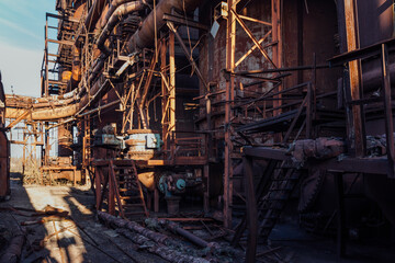 Old rusty blast furnace equipment of the metallurgical plant