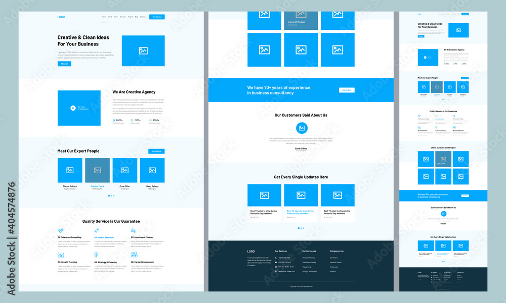Wall mural one page landing website design template for business. landing page ux ui wireframe. flat modern res