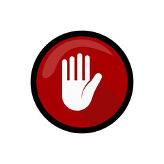 Simple red stop road sign with big hand symbol or icon vector illustration