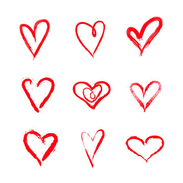 cute handdrawn vector grunge hearts set, Valentine day illustration, vintage design element