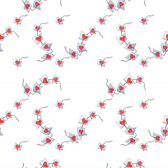 Watercolor Seamless Pattern Many Hearts on White Background Valentine's Day, Wedding, for Packaging and Textiles