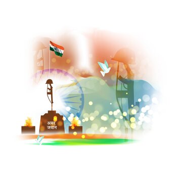 vector illustration for Indian patriotic concept banner with Hindi text Amar Jawan means Martyr day, with tricolor background.