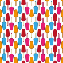 Bright colorful multicolored popsicle isolated on white background. Cute seamless pattern. Vertical view. Vector flat graphic illustration. Texture.