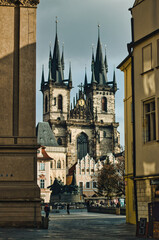 Naklejka premium Prague old town square empty during covid lockdown