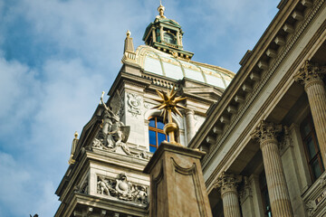 Prague famous Narodni Museum from bottom
