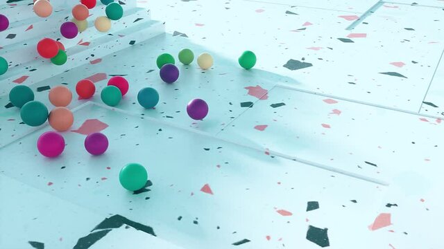 3D Colorful Spheres falling from Stairs Scene Intro Logo Background V2